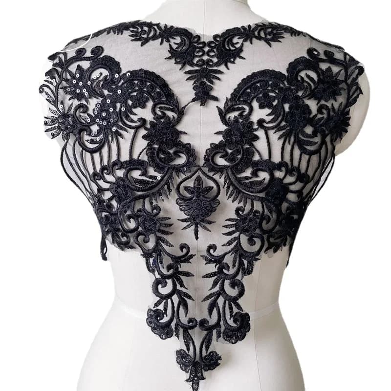 Patch de mariage à paillettes noir ivoire, dentelle, fleur creuse, accessoires de bricolage Sexy, RS3099