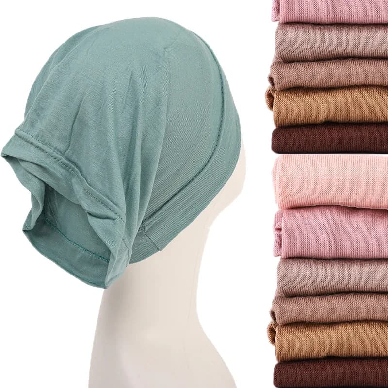 2023 doux couleur unie intérieur Hijab casquettes musulman stretch Turban casquette musulman mode Islam Hijab casquette écharpe pour femmes musulmanes foulard