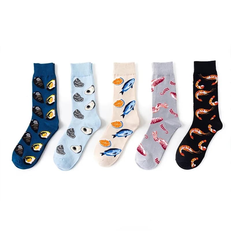 Harajuku chaussettes drôles nourriture fruits de mer actif crevettes calmar chaussettes femmes courtes coton cheville Couple Premium chaussettes heureuses