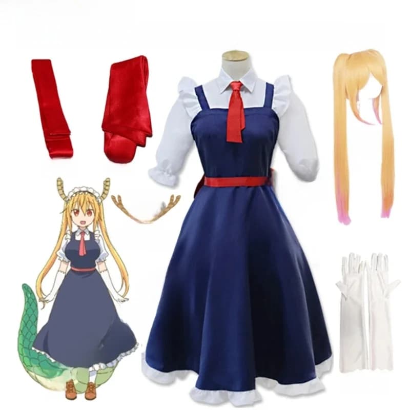Nouveau Anime Miss Kobayashi Dragon Maid Tohru Cosplay Costume pour les femmes Lacauch Kobayashi fête de vacances femme de chambre uniformes Costume perruque