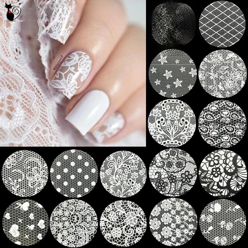 Autocollants pour ongles en dentelle Rose, noir et blanc, feuille de transfert, motif de fleurs noires, Art de manucure et de pédicure