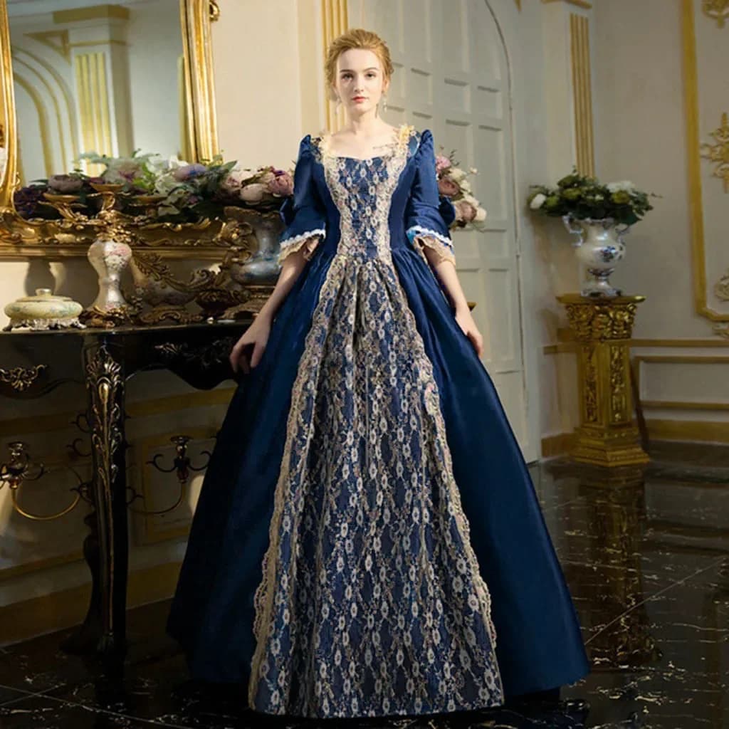 Robe en satin taille haute pour femme, demi-manche, boule, peu importe, princesse, dentelle, patchwork, reine, costume Renaissance, siècle participé, médiéval