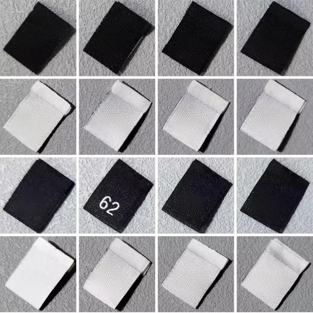 200 étiquettes numérotées pour vêtements d'enfants (tailles 40-99) – Noires/Blanches – Étiquettes tissées en polyester pliées pour vêtements – Étiquettes de couture 35*12MM LB-037
