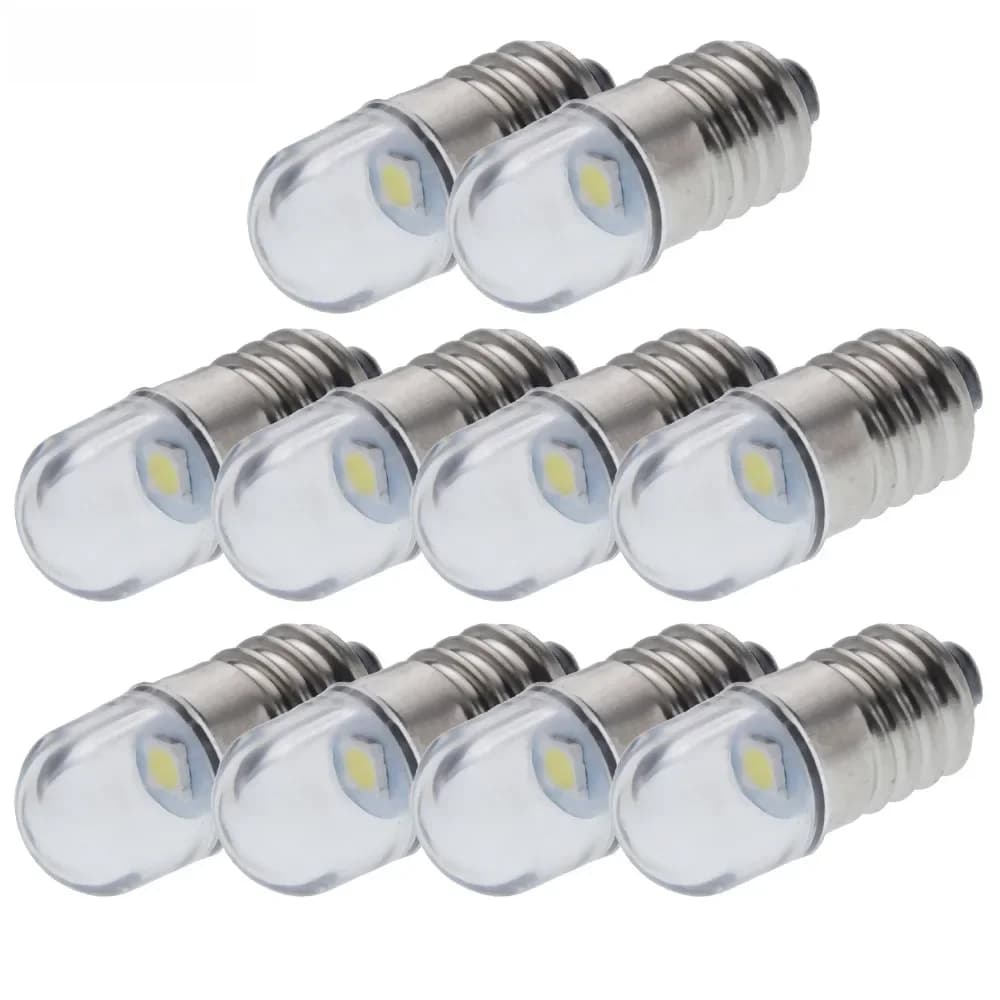 Lampe de poche à lumière LED E10 chaude/blanche, 10 pièces, 3v 6v 12v 24v DC, ampoule de remplacement 2835 1SMD, torche de voiture, vélo, moto, lampe à vis