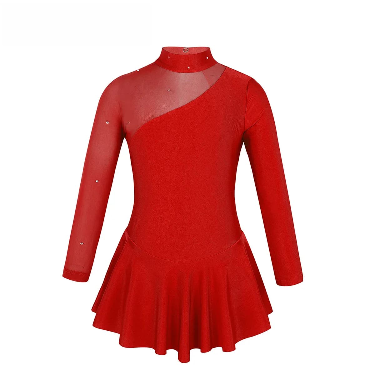 Justaucorps de gymnastique rythmique professionnelle pour filles, manches longues, découpes d'épissure en Tulle, robe de compétition de patinage artistique