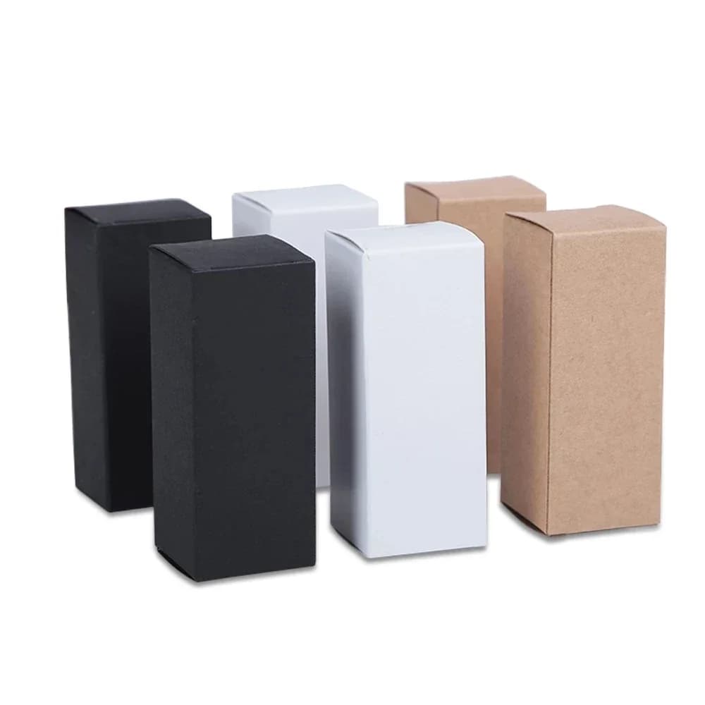 Compte-gouttes à tête en caoutchouc, 100 pièces, 10ML à 100ML, 18MM, bouteille d'huile essentielle, boîte d'emballage de cosmétiques, Carton Kraft, boîte en papier blanc et noir