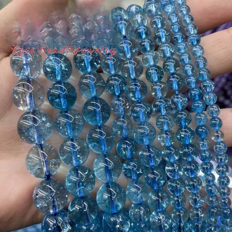AAAAA Perles topazes bleues naturelles en cristal bleu, pour la fabrication de bijoux, collier, bracelet, bricolage, 4/6/8/10/12 mm, 15 pouces