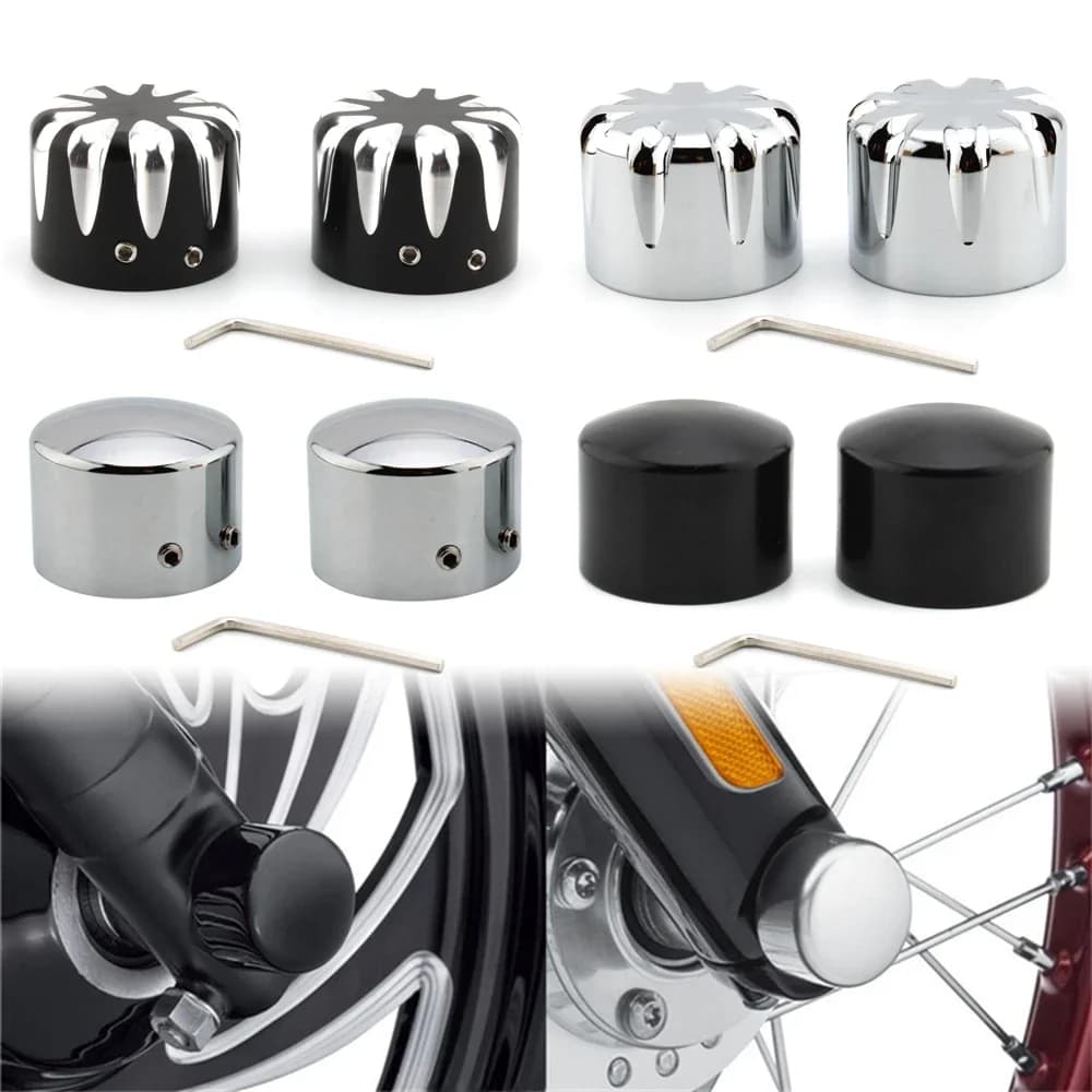 Couvercles d'écrou d'essieu avant de moto, 2 pièces, capuchons en aluminium noir/Chrome pour Harley Sportster Touring Softail Dyna VRSC Fat Bob Wide Glide