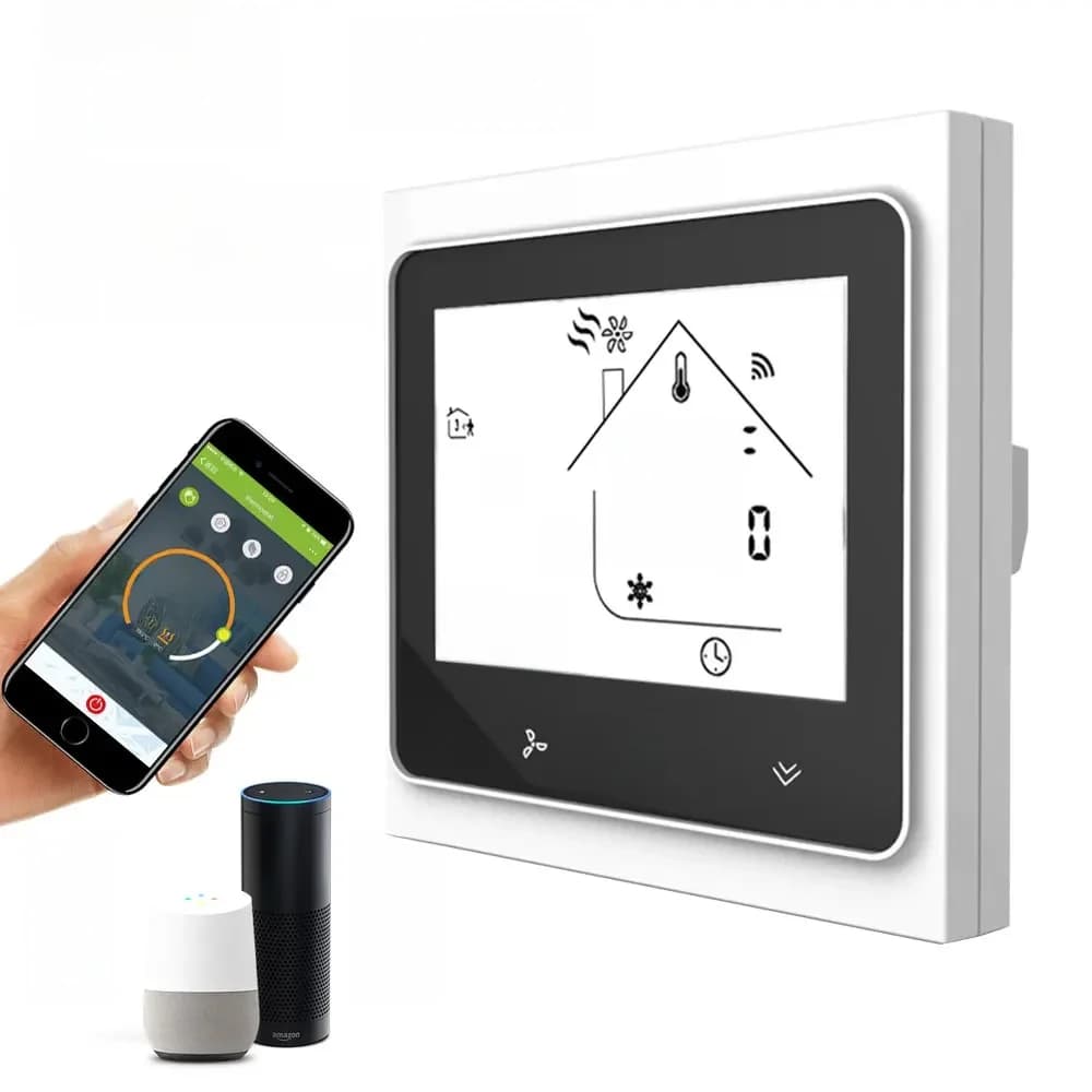 Thermostat intelligent WiFi/Zigbee pour systèmes de climatisation centrale 2p/4p avec fonction de refroidissement/chauffage et contrôleur de température de pièce pour bobine de ventilateur Tuya.