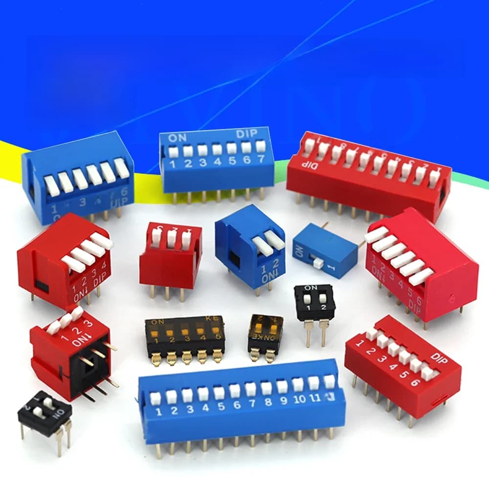 Joli à glissière à cadran bleu, interrupteur à pression, technique 1, 2, 3, 4, 5, 6, 7, 8, 10 broches, 1.27, 2.54mm, voie de position, pas DIP, SMD, 5 pièces