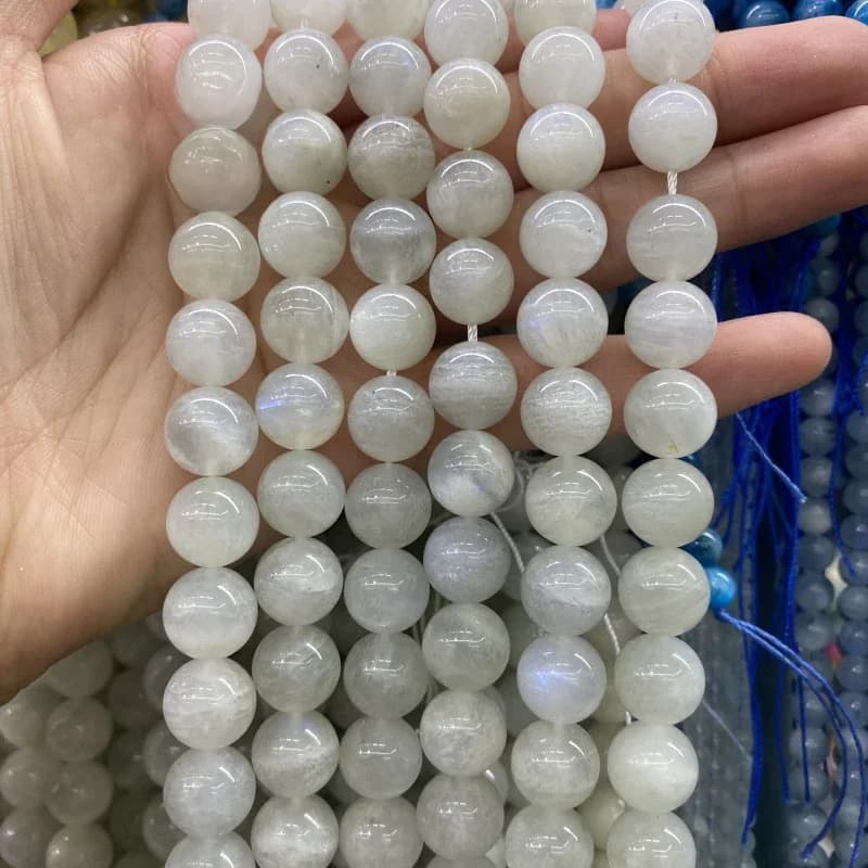 A + perles de pierre de lune naturelle, rondes et lisses, perles d'espacement amples pour la fabrication de bijoux, Bracelets et colliers, brin de 6/8/10mm, 15 pouces