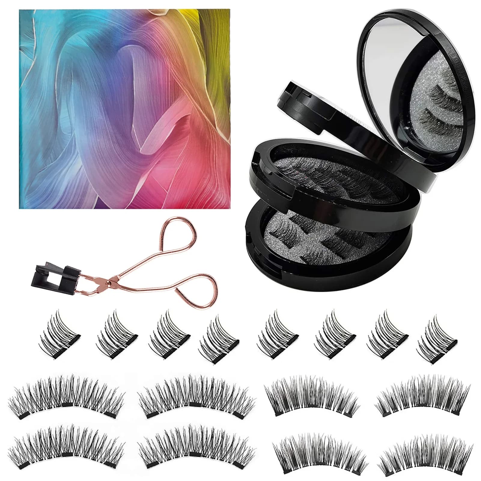 Ensemble de 3 paires de faux-cils magnétiques 3D réutilisables, longue durée, en vison, naturels, avec pincettes