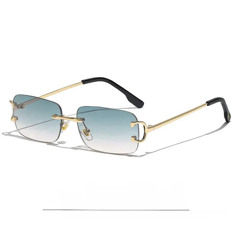 HBK rétro lunettes de soleil sans monture pour femmes hommes petit carré cadre doré marque Design thé nuances Rectangle UV400 Zonnebril lunettes
