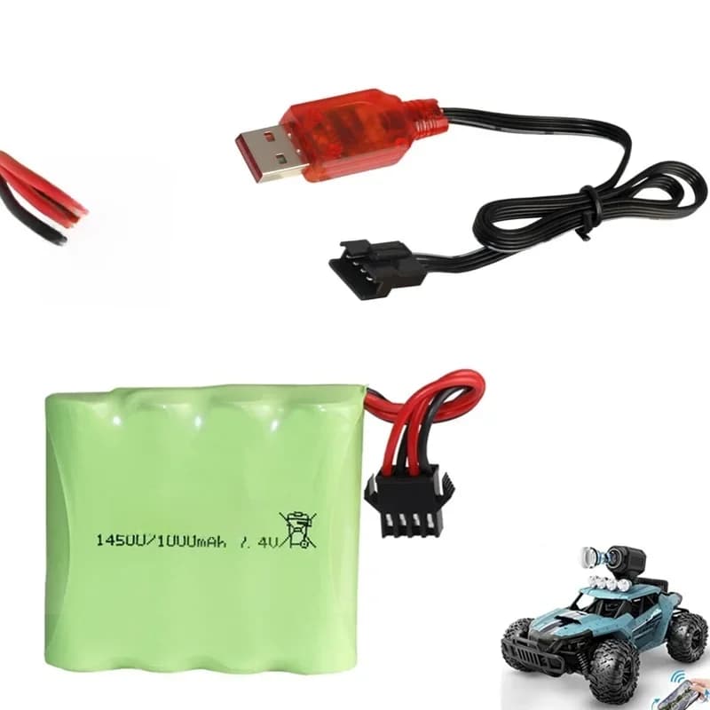 Batterie Lipo 7.4V 1000mAh 2S + chargeur pour DE36W 1:16RC tout-terrain 4WD, escalade à grande vitesse, course à dérive, accessoires de jouets