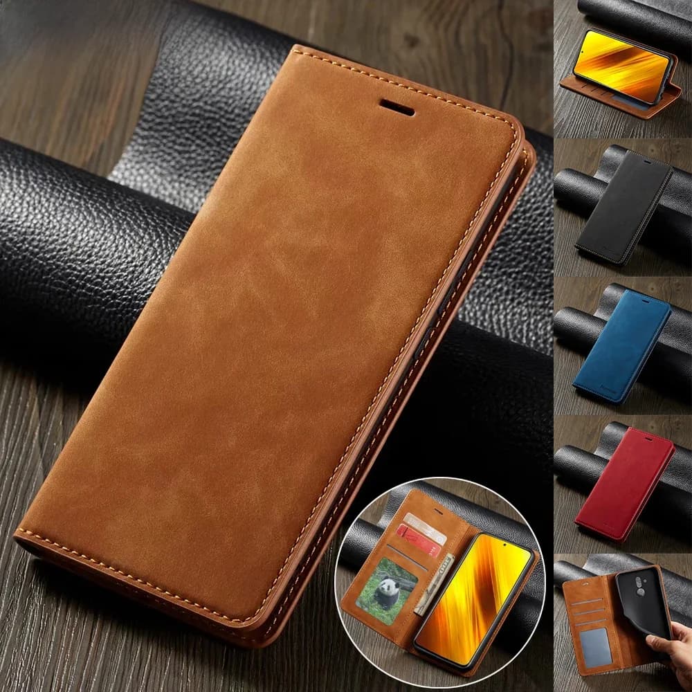 Étui en cuir pour Xiaomi Poco X3 NFC M4 M3 F3 10T Pro, portefeuille à rabat Redmi Note 14 13 12 11S 10S 10 9 9s 9A 9C 8 7 13T 12T 11T