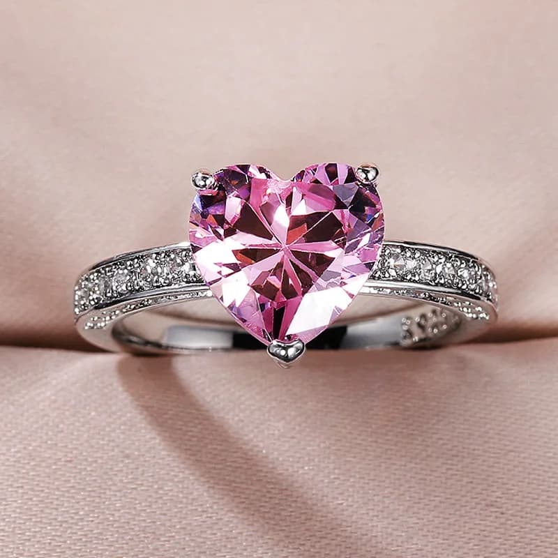 Huitan luxe Solitaire femmes coeur bagues de fiançailles AAA rose cubique zircone proposition anneaux pour petite amie anniversaire cadeau