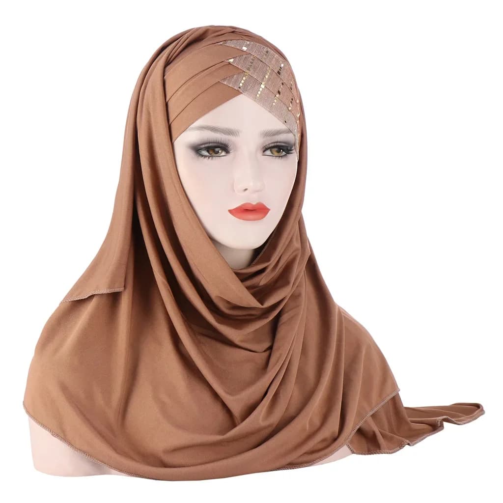 Foulard en coton musulman pour femme, hijab uni avec châles et enveloppes de perles, turban prêt à porter, 2024
