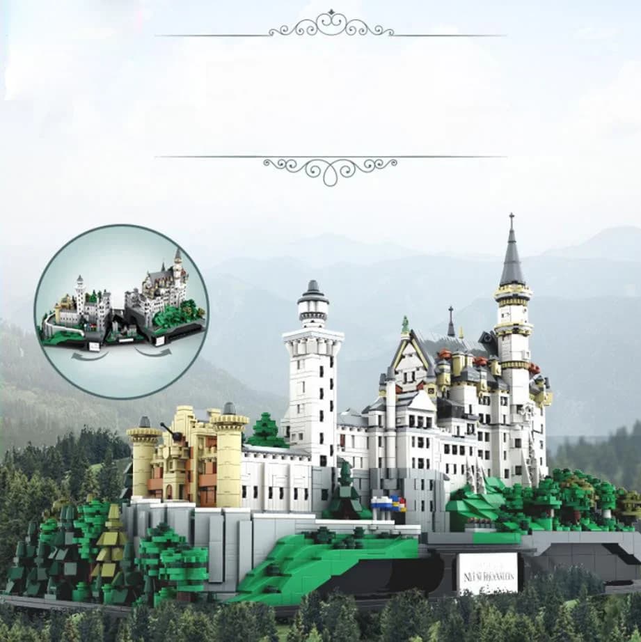 Architecure de renommée mondiale Micro bloc de diamant allemagne nouveau château de pierre de cygne scène de neige Mini briques modèle rose jouet nanobricks