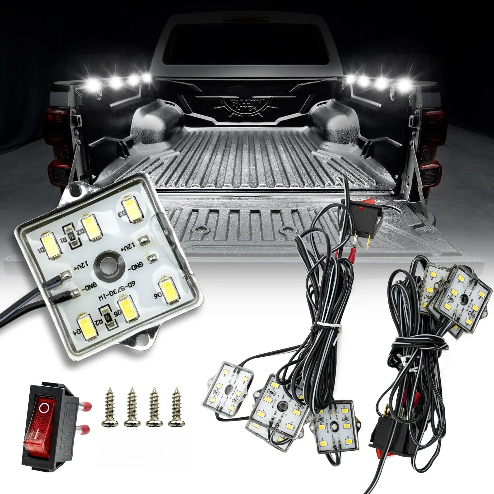 Kit de bande de lit étanche pour Toyota Hilux, Tundra Keepoma, câble d'extension d'interrupteur marche/arrêt, camion Cargo 514 Up, SUV, montres, bateau, 48LED