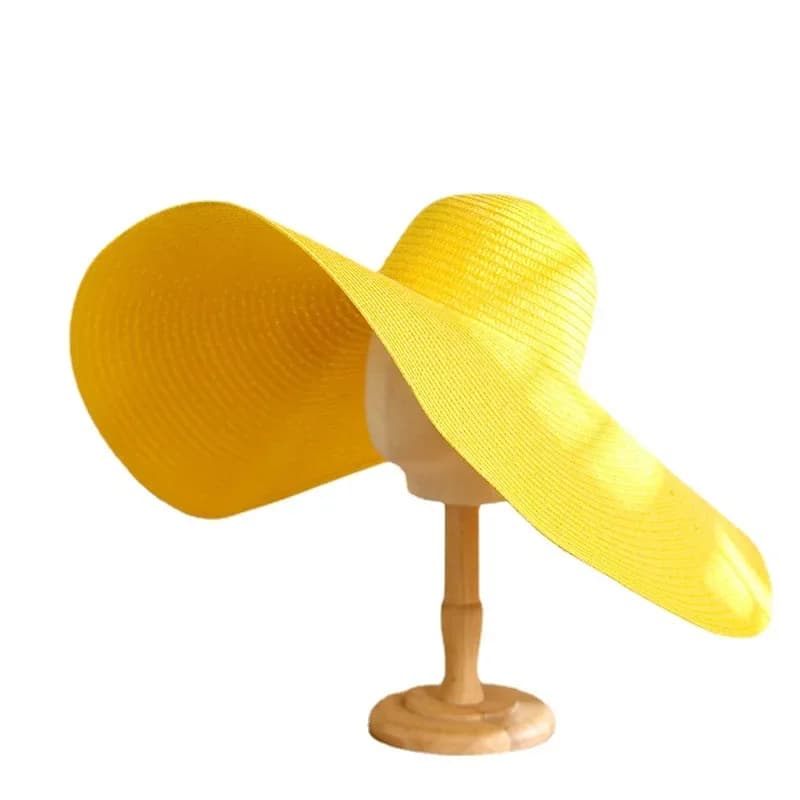 Chapeau de soleil Panama coloré à large bord pour femme, pliable, en paille, tendance, pour les vacances à la plage