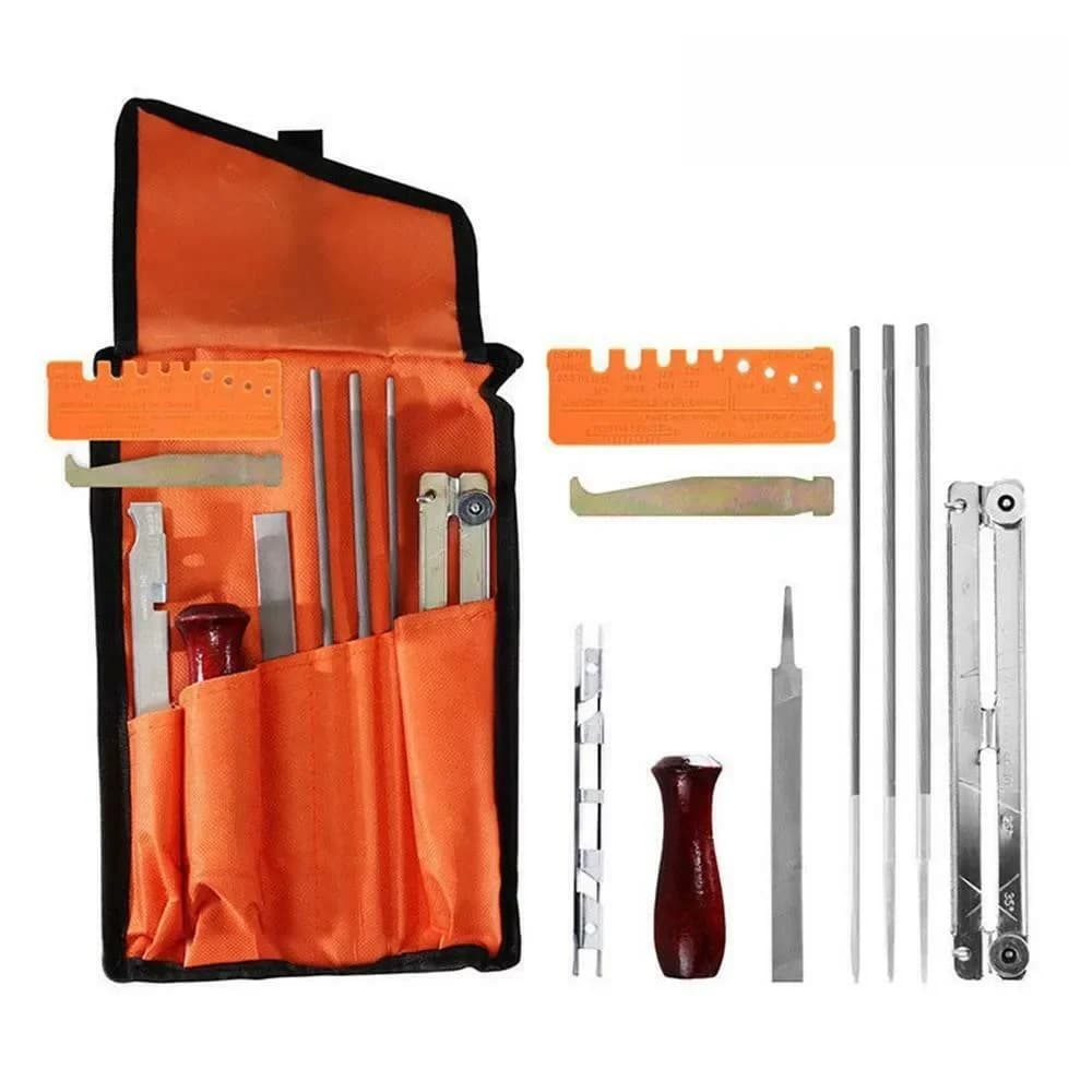 Kit de meulage de scie à chaîne professionnelle, manche en bois dur, barre de guidage de lime ronde ou plate, ensemble d'outils d'affûtage de lime, ensemble de 10 pièces