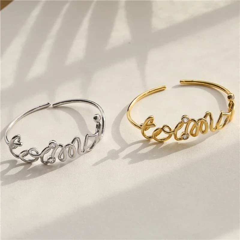 HECHENG-TOI MOI Letter Open Cuff Bracelet pour femme, Toi et Moi Bangle, Bijoux fantaisie, Vente en gros, Accessoires