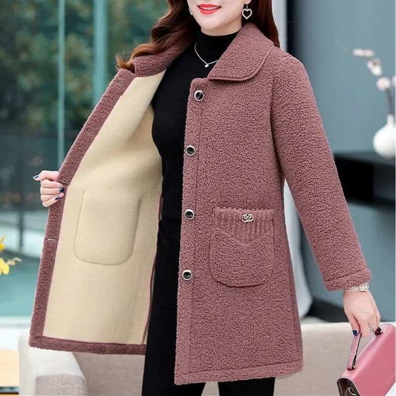 Manteau en fausse laine d'agneau pour femmes d'âge mûr, collection automne-hiver 2026, vêtement d'extérieur ample à manches longues, veste unie pour femme, parkas, hauts décontractés