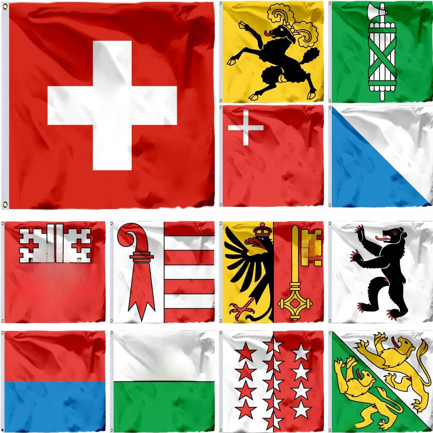 Drapeau de l'Unterwalden, Suisse, Jura et Schaffhausen, 21x21CM, 4x4FT, Saint-Gall, Schwyz, Zürich, Bannière, Thurgau, Valais, Vaud, Nidw