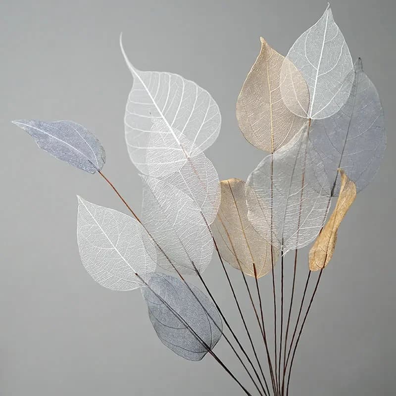 Feuilles de lucidité pour décoration de maison, veine de feuilles naturelles, fleurs artificielles immortelles, décoration de Table de mariage, tige en fil