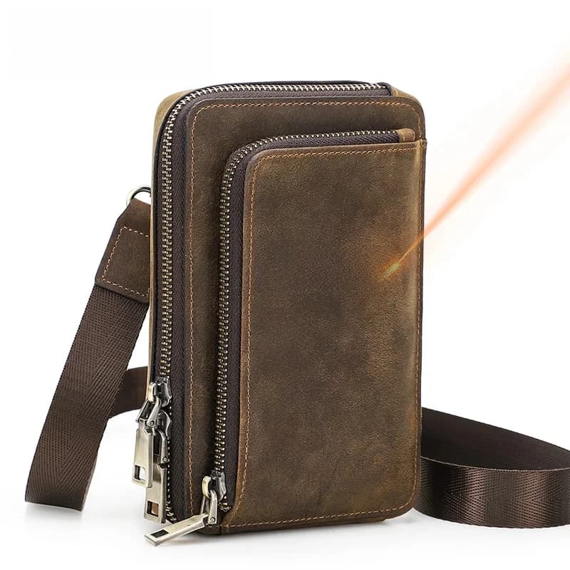 Fissuract's elin-Sac à bandoulière en cuir de cheval pour homme, petit sac en poudre pour téléphone, sac de taille, sacs à main décontractés, gravure initiée