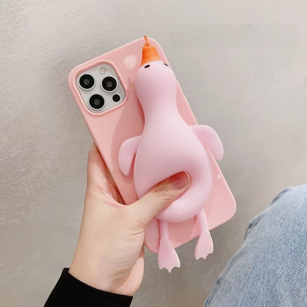 Coque de téléphone mignonne en silicone souple à motif de canard de dessin animé, couverture arrière rose jaune pour iPhone 12 11 Pro Max Poly XS 7 8