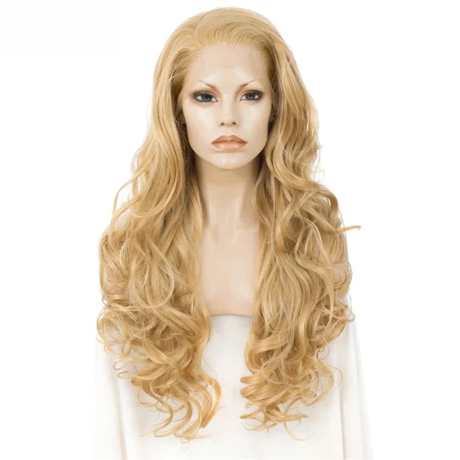 Imstyle-Perruque synthétique longue et ondulée pour femme, cheveux naturels, blond, fibre de degré de chaleur, cosplay