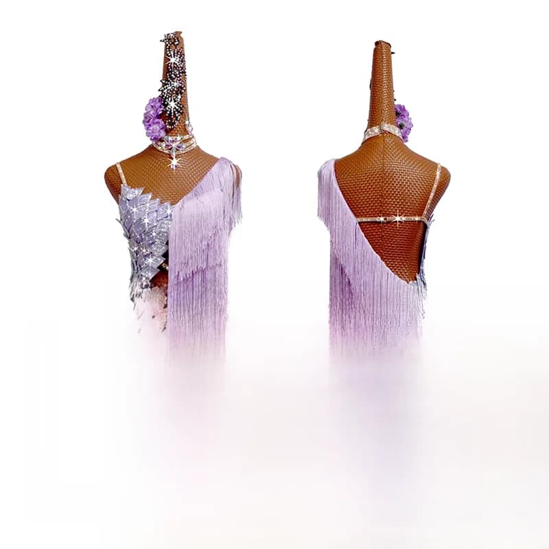 Nouvelle concours de danse latine interprète une robe de danse Sexy carrée à pampilles violettes personnalisées pour adultes