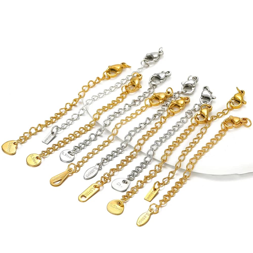 Chaînes de queue d'extension en acier inoxydable, couleur or, fermoirs à homard, connecteur, Bracelets, fabrication de colliers, composants, 10 pièces