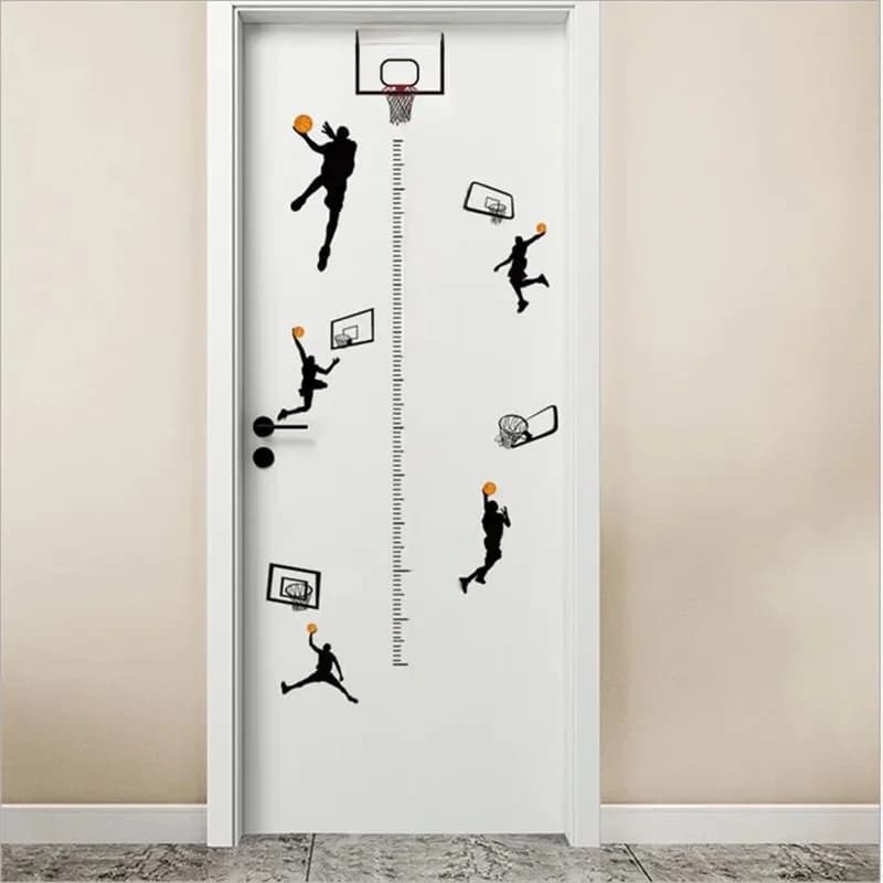 Autocollants muraux de mesure de hauteur de garçon de basket-ball, papier peint auto-adhésif pour chambre d'enfant, règle de hauteur de croissance des enfants, 30x90CM