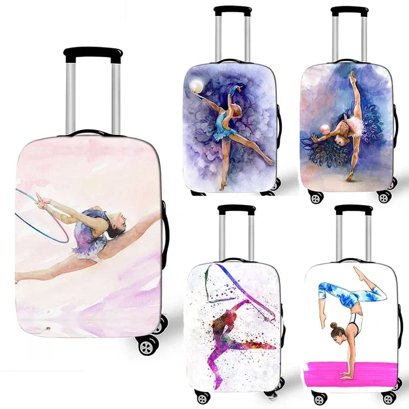 Housse de bagage avec impression artistique de gymnastique rythmique, valise Anti-poussière, accessoires de voyage pour femmes, housse de boîtier de chariot élastique