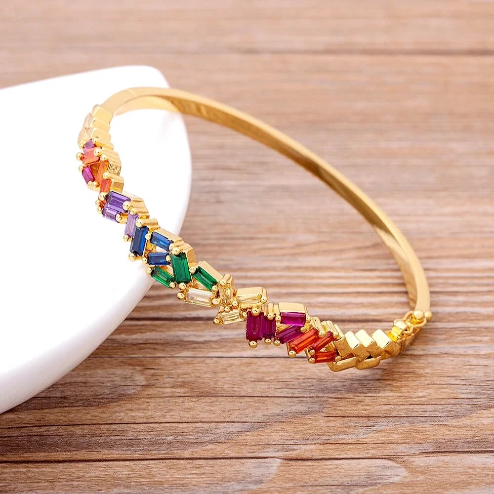 Nidin-Bracelets en cristal de cuivre pour femmes et filles, bijoux arc-en-ciel, breloque, fête de mariage, cadeau d'anniversaire, vente en gros, nouvelle mode
