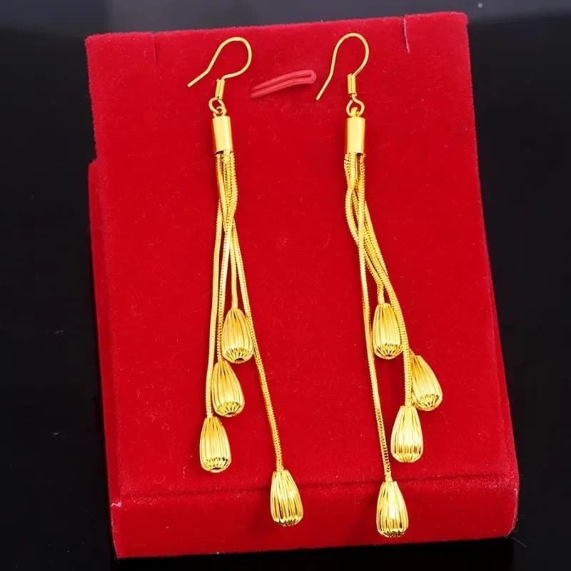 Boucles d'Oreilles Pendantes en Or Jaune 18K, Bijoux pour Femme