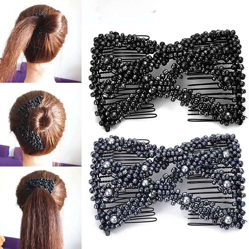 Double NucleoCombs Magic Twist Beads, Peignes élastiques pour cheveux, Épingle à cheveux perlée, Civière, réinitialisation de coiffure, Accessoires pour femmes