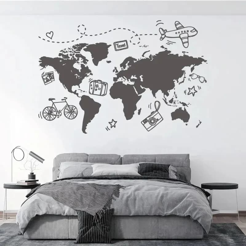 Autocollant mural de carte du monde de voyage, décalcomanie créative en vinyle, maison de vacances, maison, chambre à coucher, bureau, agence de voyage, cadeau, D3