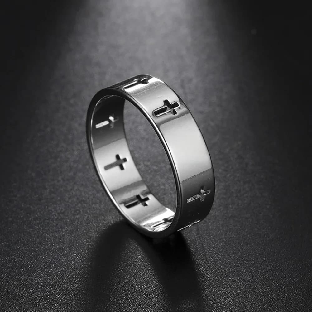 COOLTIME Bague croix gothique en acier inoxydable pour hommes et femmes, bijoux punk, cadeau de mariage, couple, document en argent, bague croix de Jésus