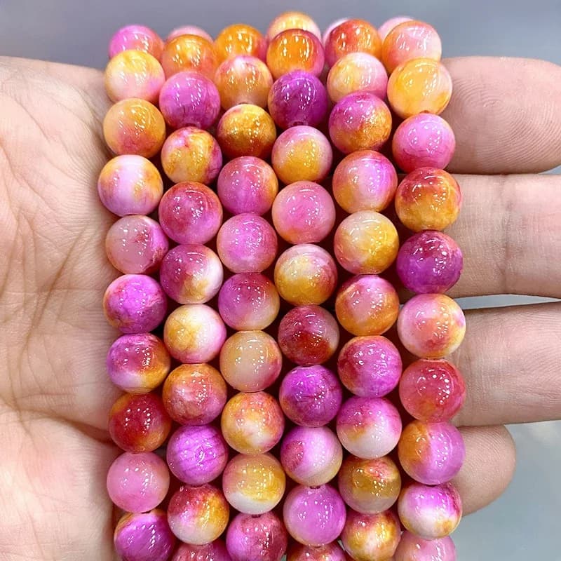 Perles en pierre naturelle, Jades persans rouge jaune, perles d'espacement rondes, accessoires de bricolage, Bracelets pour la fabrication de bijoux, 15 pouces, 6/8/10/12mm