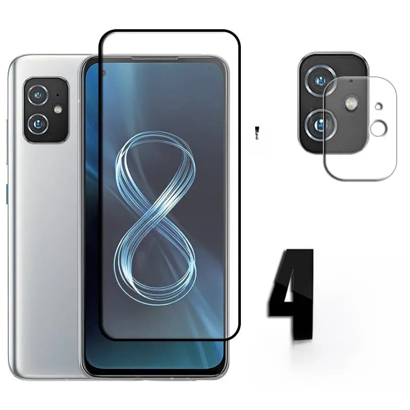 4-en-1 pour Asus Zenfone 8 verre pour Asus Zenfone 8 verre trempé couverture complète HD protecteur d'écran pour Asus Zenfone 8 verre d'objectif