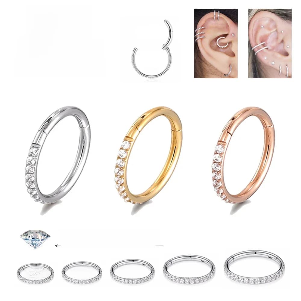 Boucles d'oreilles rondes en titane pour femmes, 18G/16G, G23 F136, anneau de nez, charnière, Clicker, diaphragme ouvert, anneau de nez, mode dame, Piercing, bijoux