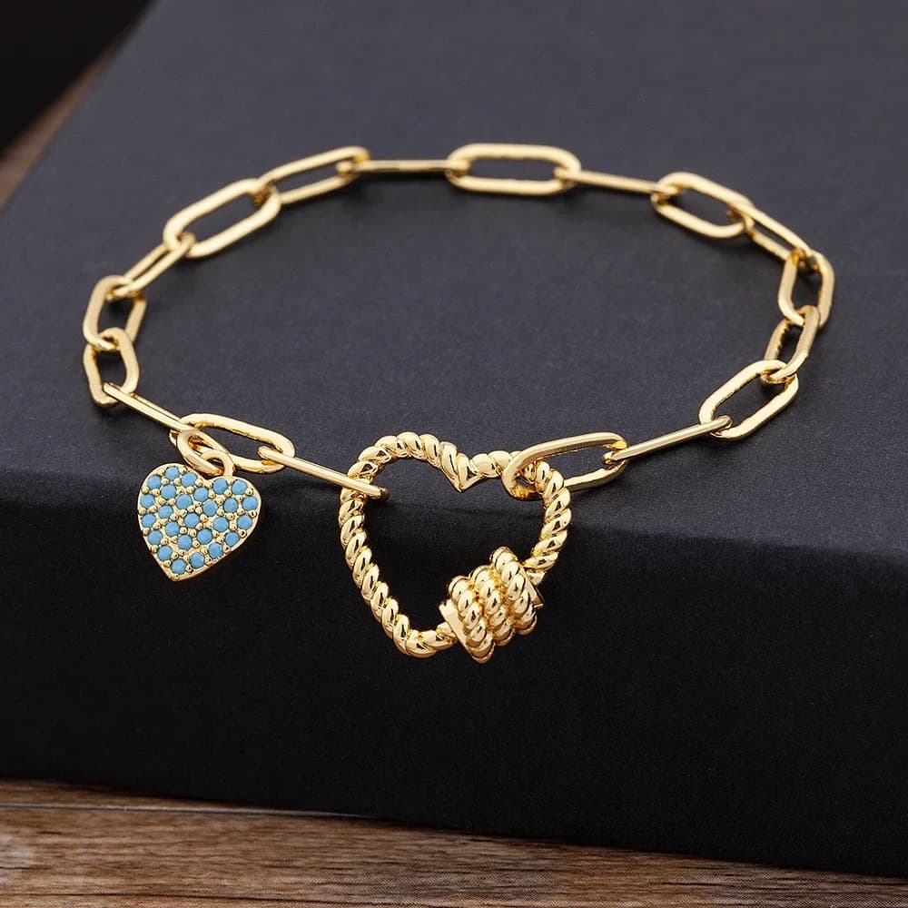 Nidin – Bracelets romantiques en forme de cœur, chaîne à maillons pour femmes et hommes, bijoux de mariage en cuivre et zircone cubique, offre spéciale