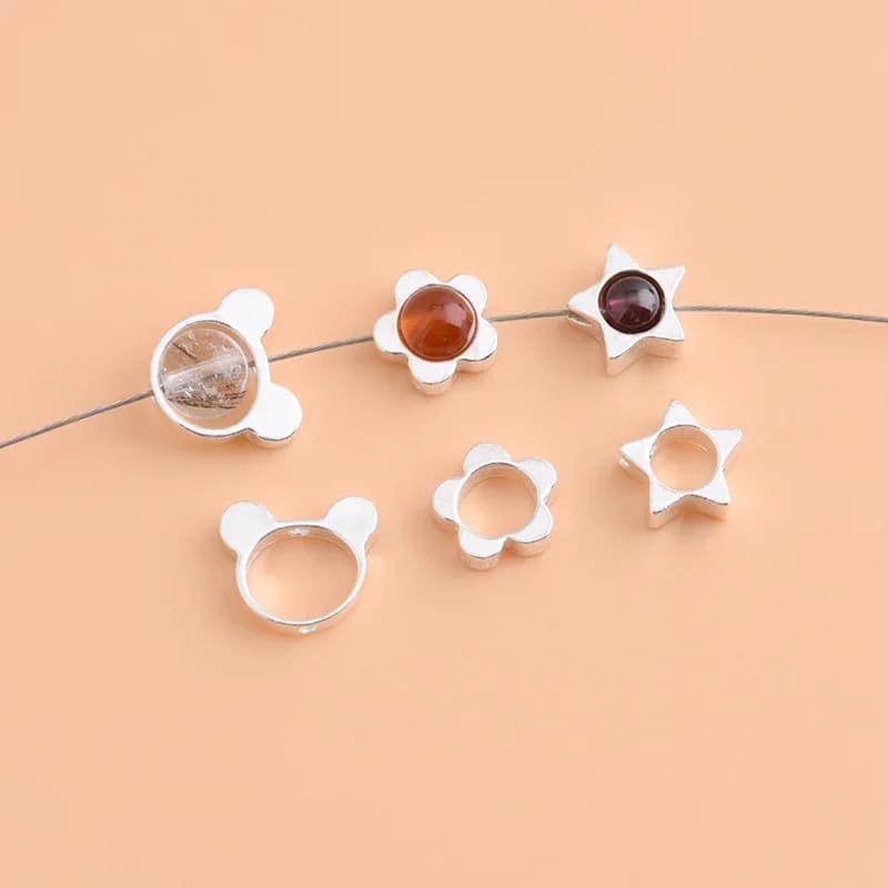 Bijoux en argent regardé 925, pentagramme, fleur, perle, séparateur de cadre, matériel de perles, fait à la main, accessoires de bracelet de bricolage, 5 pièces
