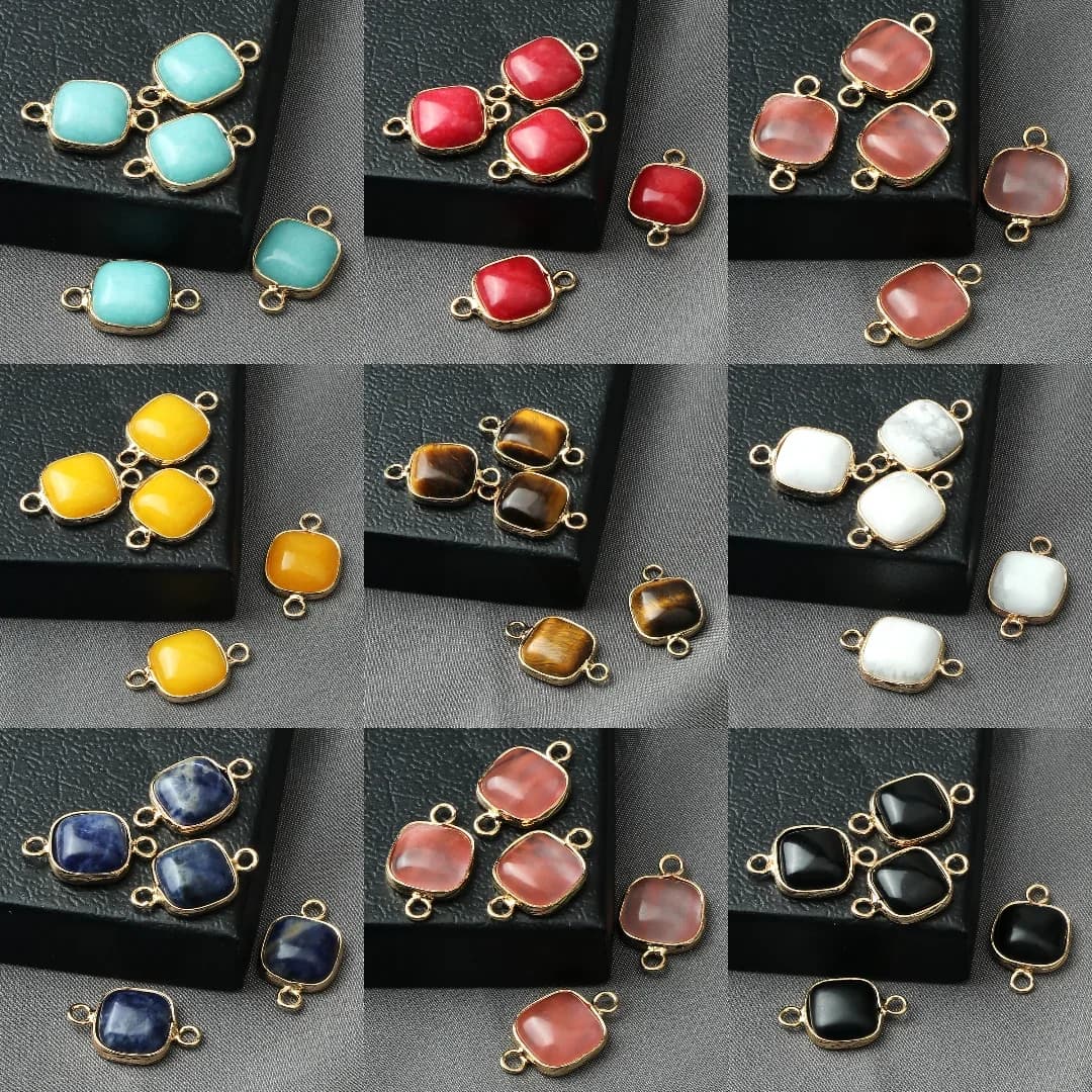 Pendentif en pierre semi-pride, breloques rondes et carrées, bijoux exécutifs, accessoires de collier à faire soi-même, mode, 4 pièces