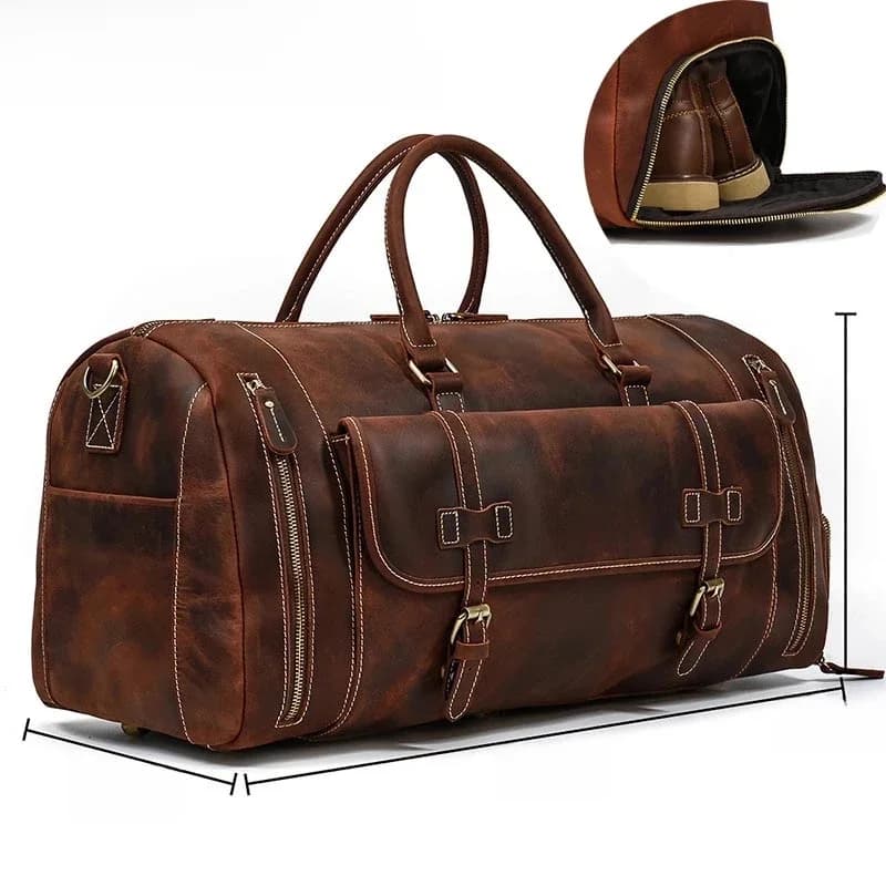 Luufan sac de voyage en cuir véritable pour hommes avec poche à chaussures rétro Crazy Horse cuir grande capacité sac à bagages sac à main de voyage d'affaires