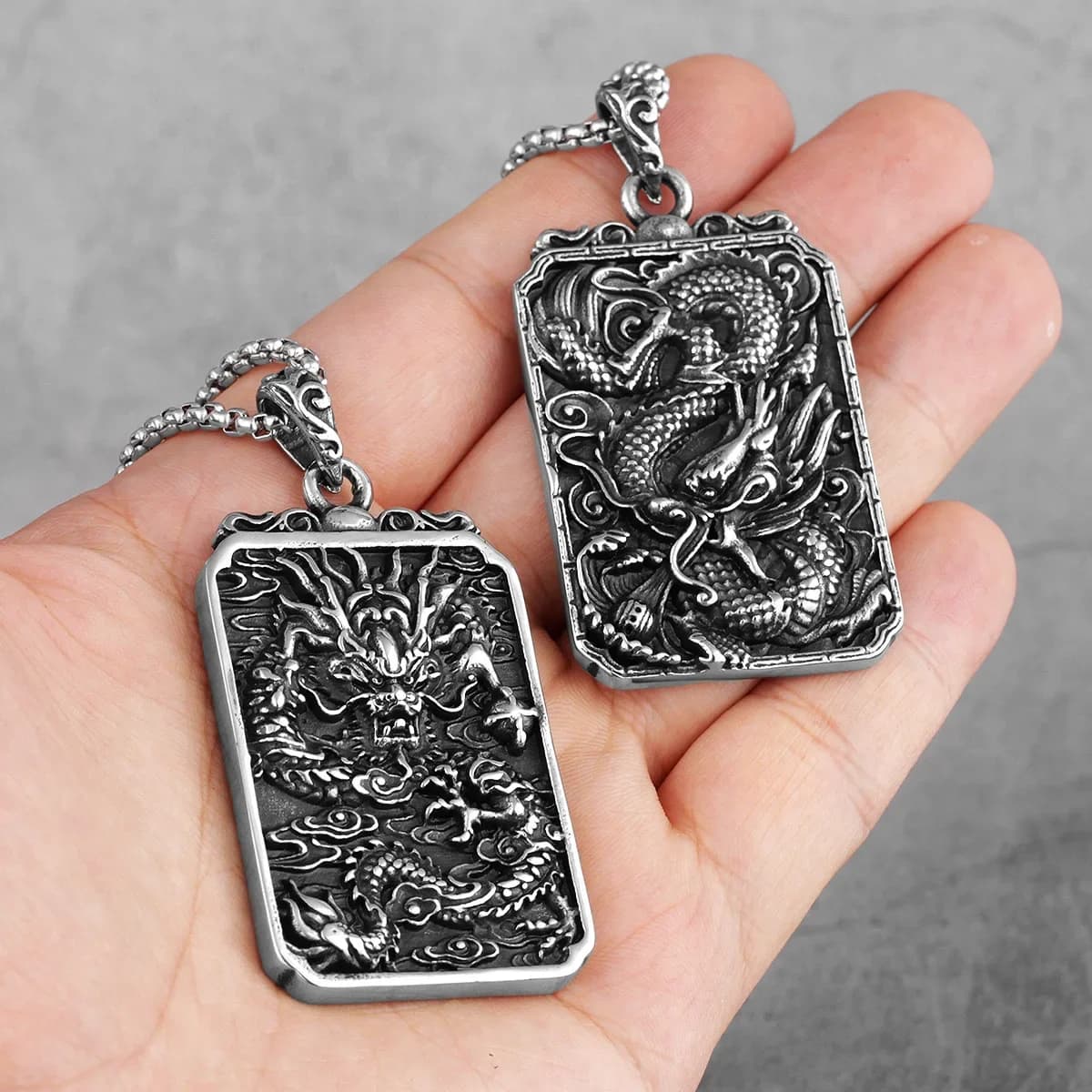Amulette Dragon Chinois en Acier Inoxydable pour Homme, Colliers de la raq, Bijoux pour Petit Ami, Cadeau Créatif, Vente en Gros