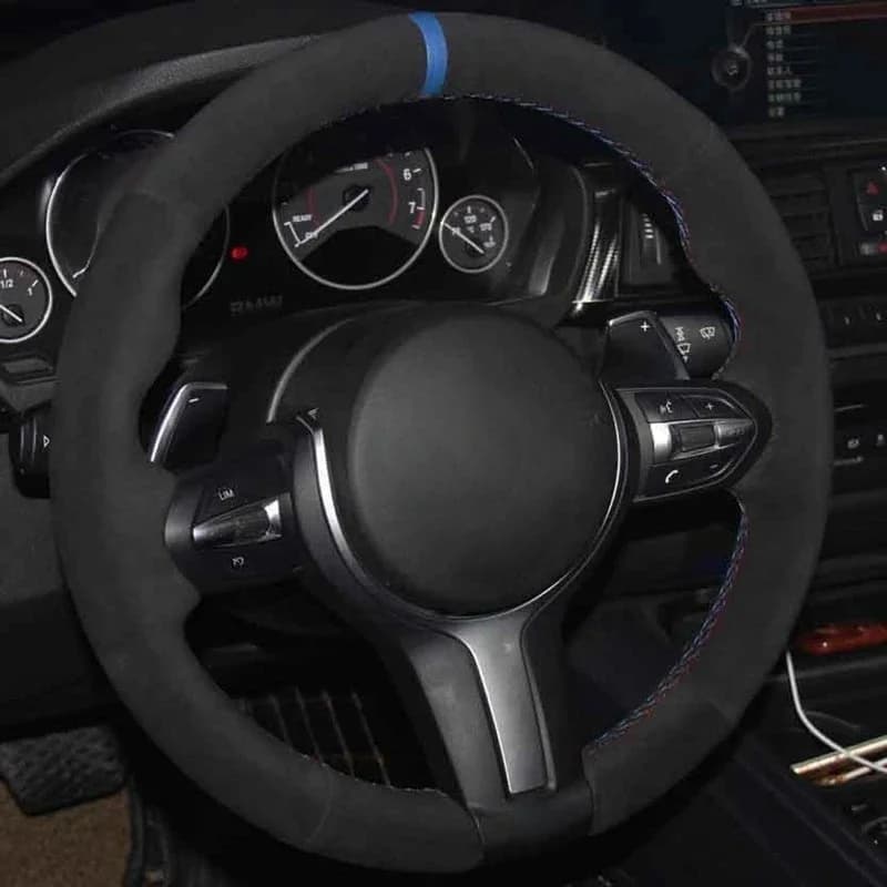 Housse de volant de voiture en daim noir souple, pour BMW (M Sport) série 1 F20 F21 M135i M140i M235i M240i X1 F48 X2 F39 X3 F25